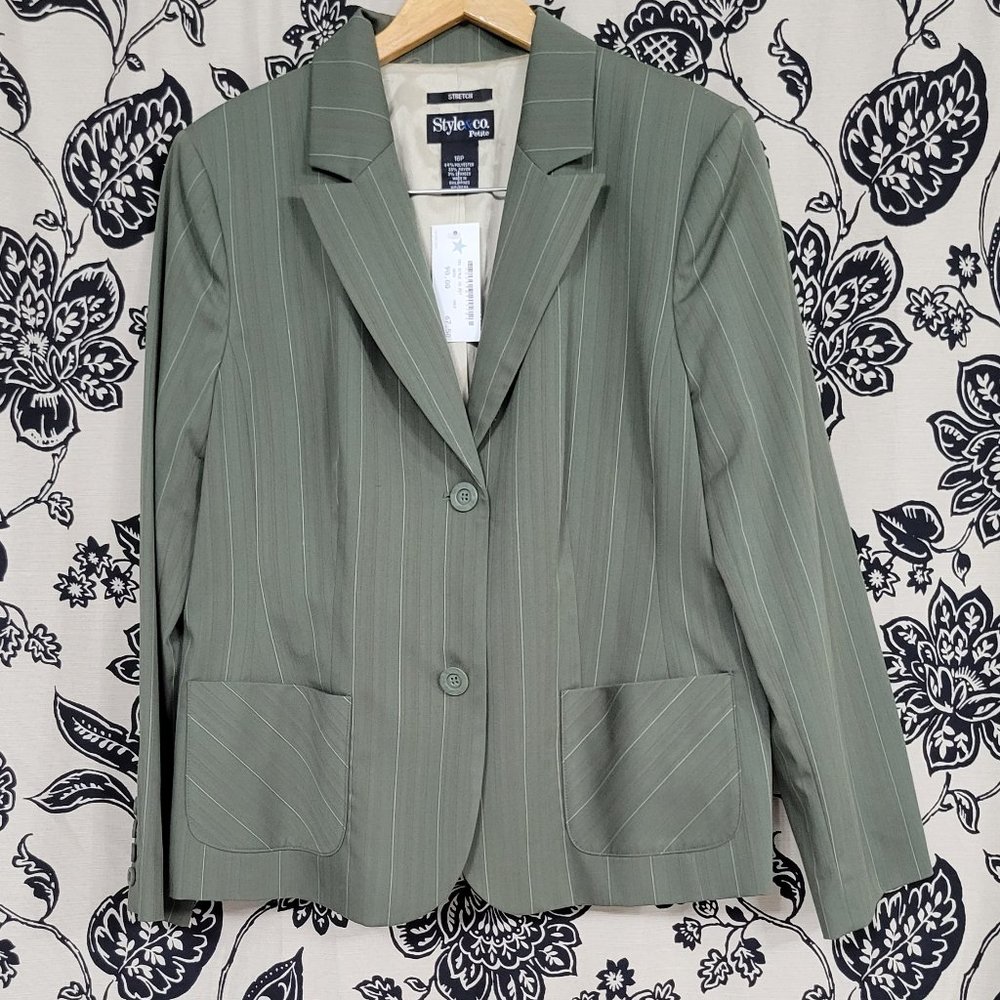 Style & Co. Olive Pinstripe Blazer Sz. 16P